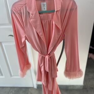 Pink Sheer Robe with Feather Cuffs